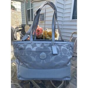COACH F17443 GRAY Signature Stripe Carryall Diaper Bag (u170